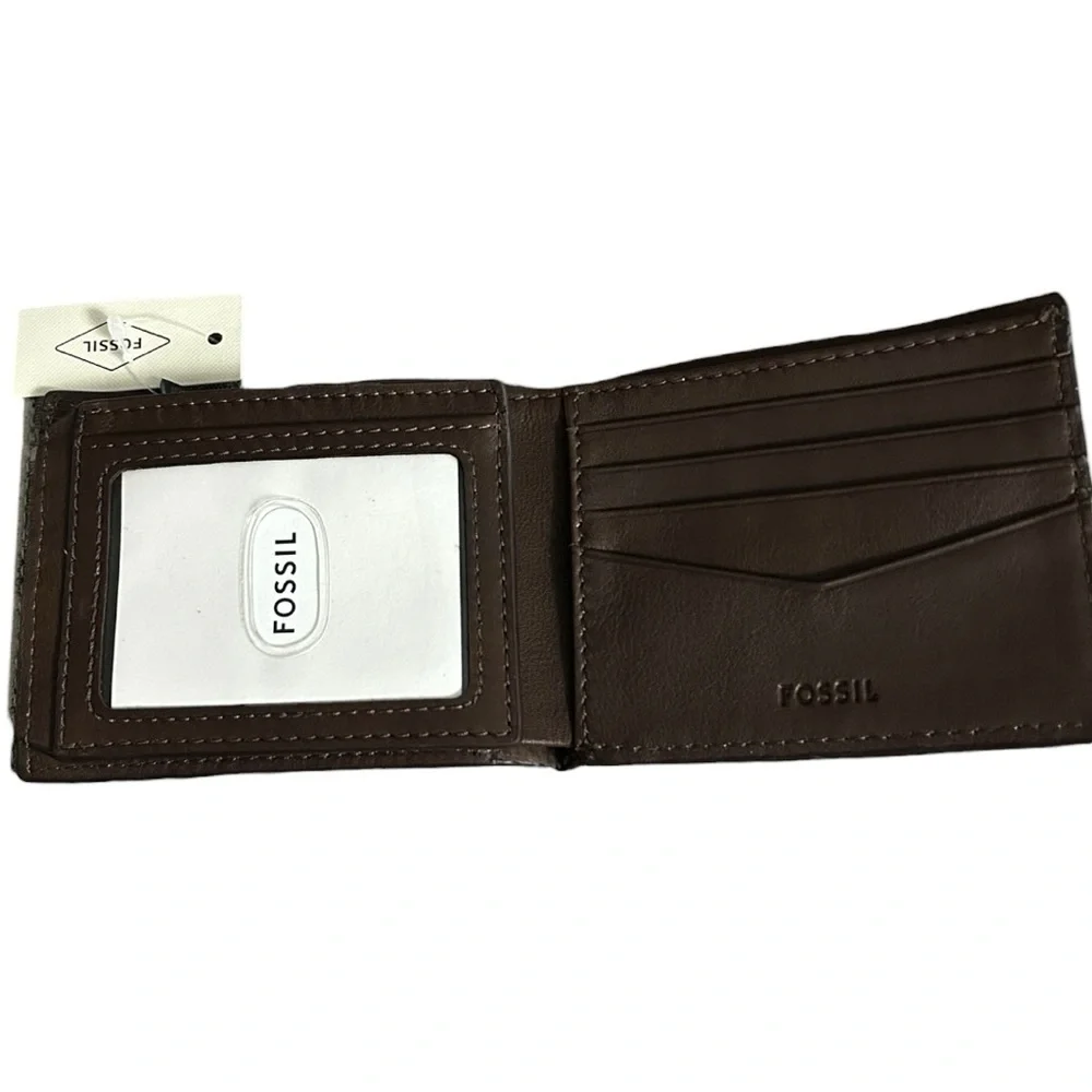 Fossil Men's Journee Traveler Quilted Black Brown Leather Wallet - New With Tags